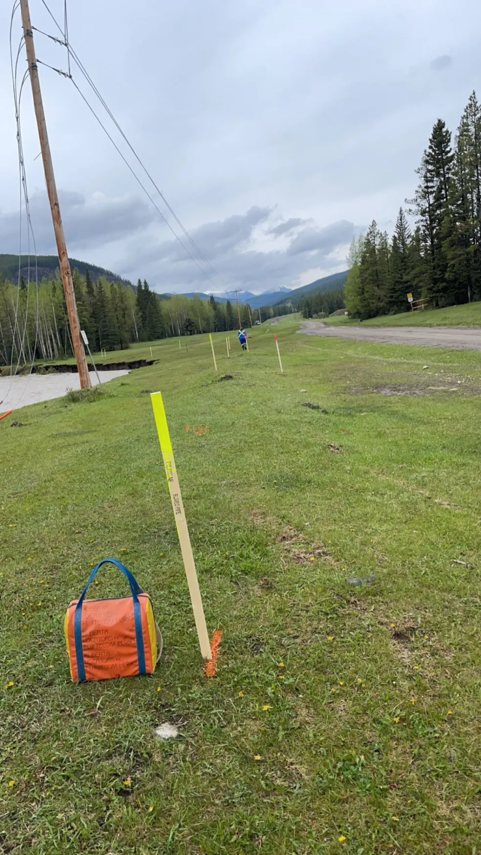 Locate stakes and markers along a right-of-way in the foothills